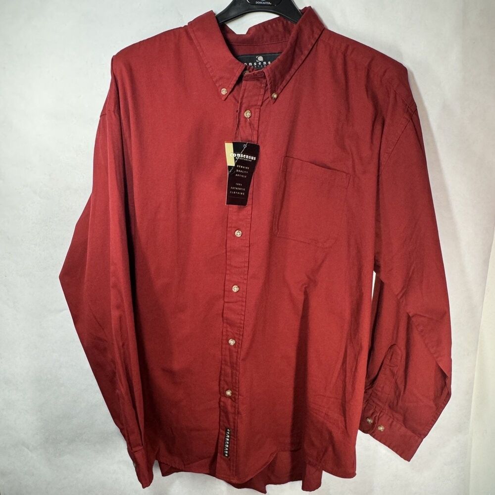 Consensus Mens Button Up Shirt MW4026 2XL Red Long Sleeve All Seasons